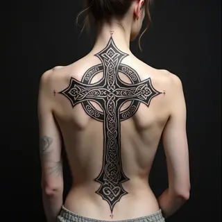 Intricate Celtic Cross Back Tattoo Design