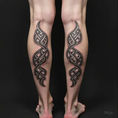 Intricate Celtic Warrior Knotwork Leg Tattoo Design
