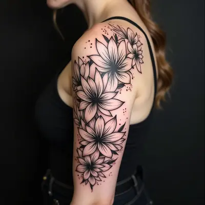 Ephemeral Bloom: A Blackwork Floral Half Sleeve