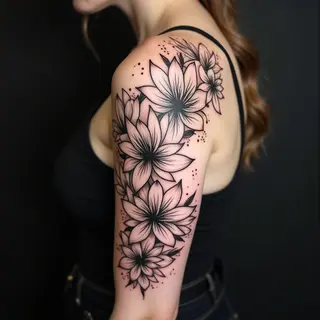 Ephemeral Bloom: A Blackwork Floral Half Sleeve