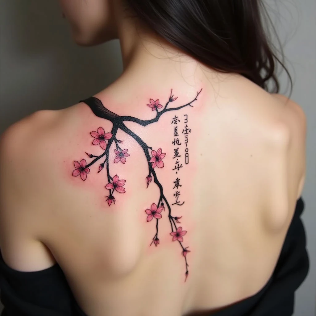 Elegant Cherry Blossom Back Tattoo: A Fusion of Tradition and Beauty