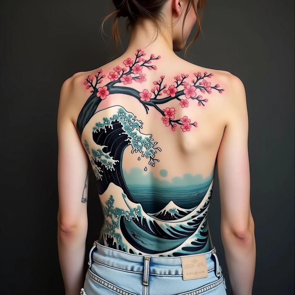 Majestic Cherry Blossom and Wave Back Piece