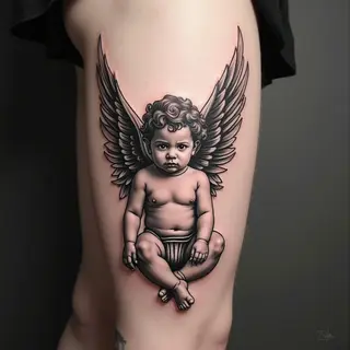 Detailed Cherub Tattoo: A Study in Realism and Angelic Grace