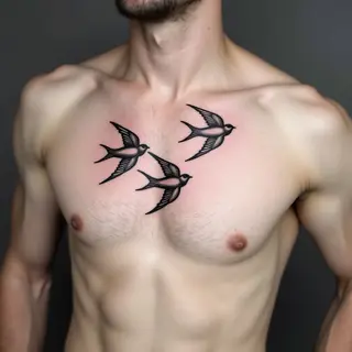 Traditional Swallow Chest Tattoo Design