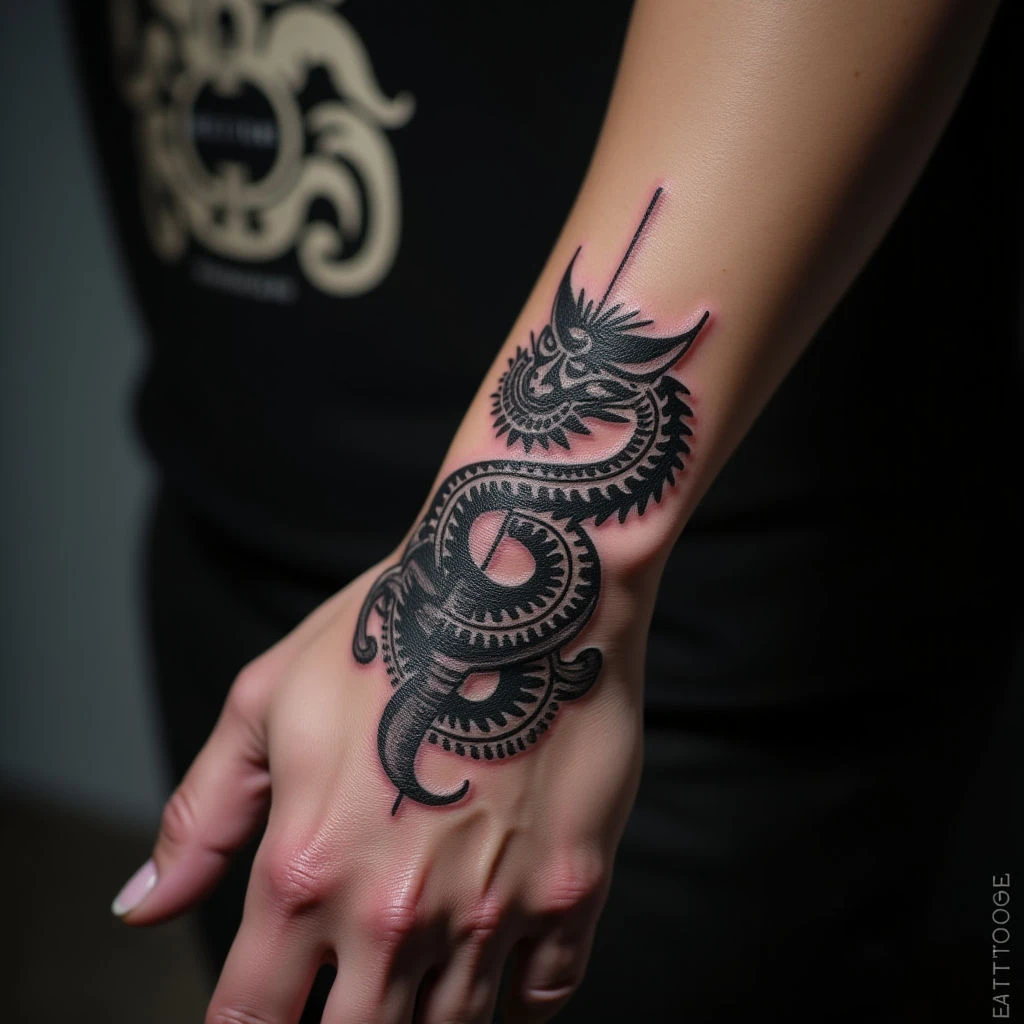 Intricate Biomechanical Chinese Wrist Tattoos for Men