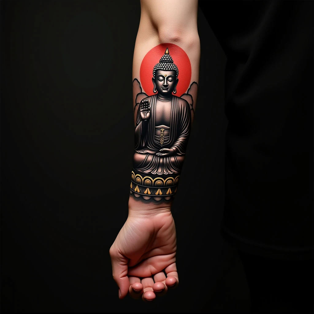 Striking Buddha Tattoos for Men: New School Forearm Designs