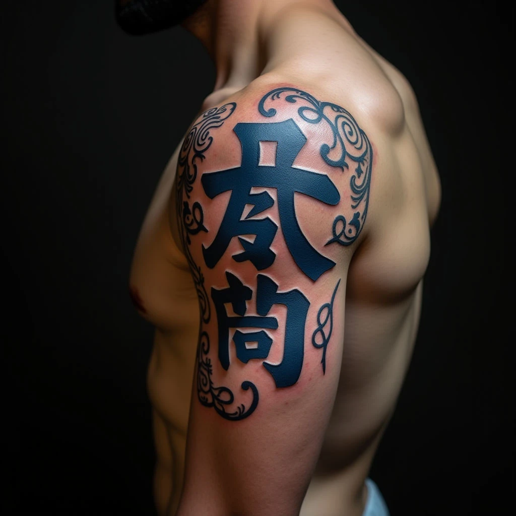 Blue Chinese Calligraphy Tattoos for Men - Powerful Designs