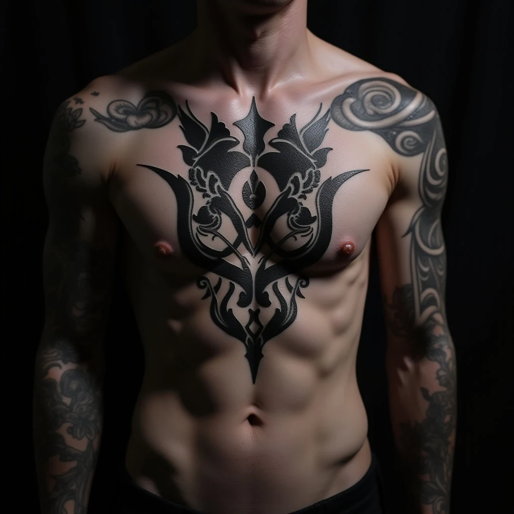 Dark & Powerful: Gothic Chinese Chest Tattoo Ideas