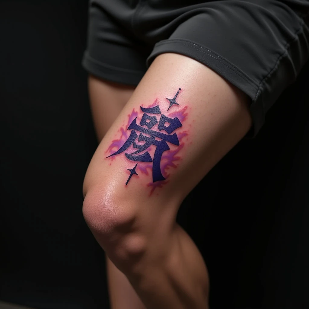Elegant Chinese Lettering Tattoo for Men on the Knee