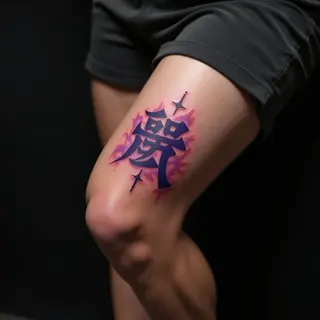 Elegant Chinese Lettering Tattoo for Men on the Knee