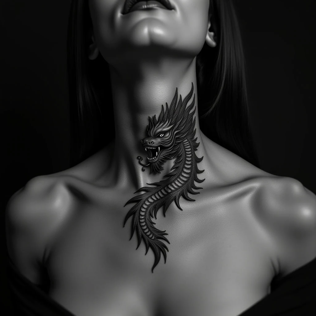 Surreal Chinese Symbol Tattoos for Women on the Neck