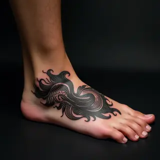 Small Abstract Chinese Foot Tattoo for Men - Grey Ink Design