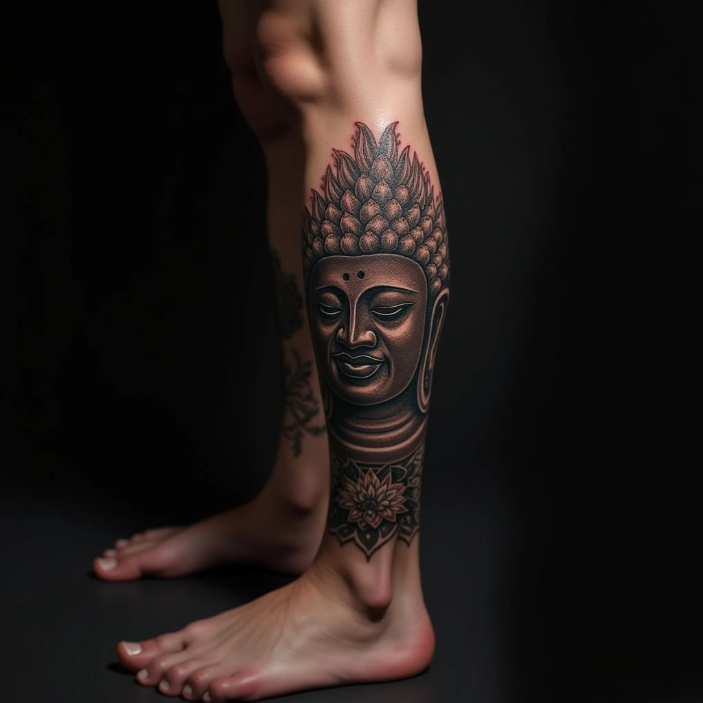 Neo-Traditional Buddha Tattoo on Leg: Meaning & Design Ideas