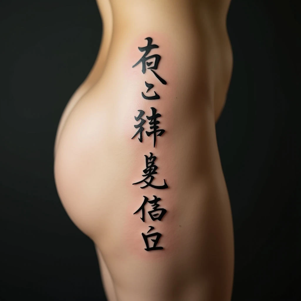 Elegant Japanese Quote Tattoos for the Hip - Calligraphy Design
