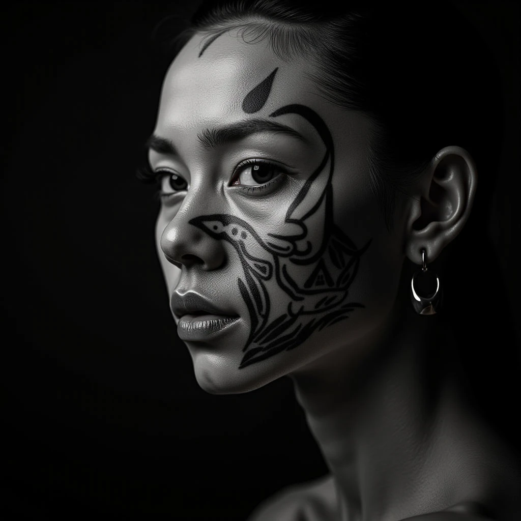 Geometric Oni Mask Tattoos: A Monochrome Inspiration