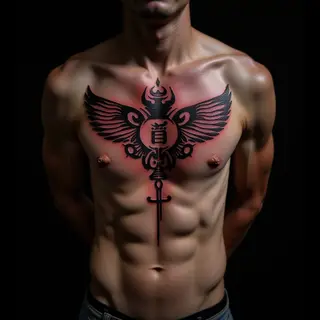 Elegant Japanese Words: Gothic Sternum Tattoos in Black & Red