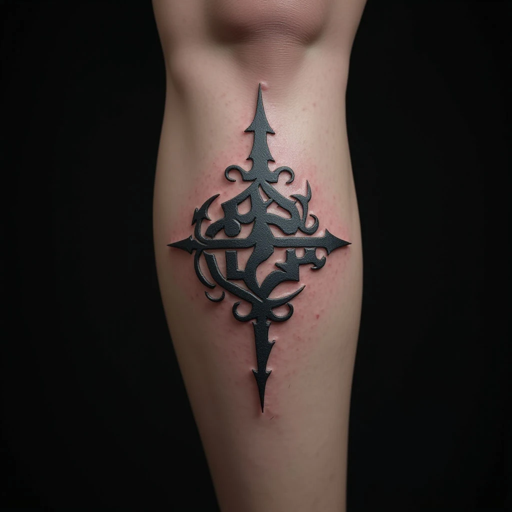 Elegant Korean Name Tattoo for Girls – Tribal Leg Design