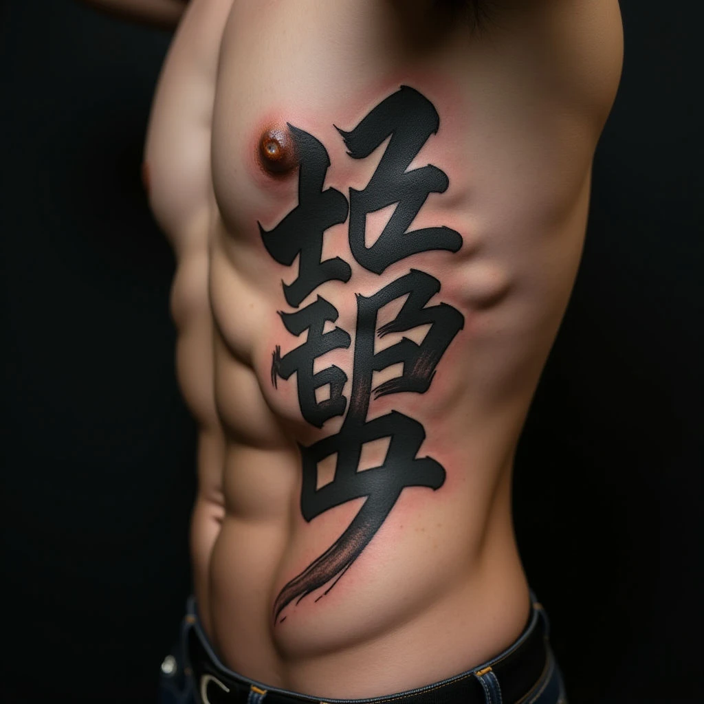Meaningful Chinese Tattoos for Ribcage - Linework Designs