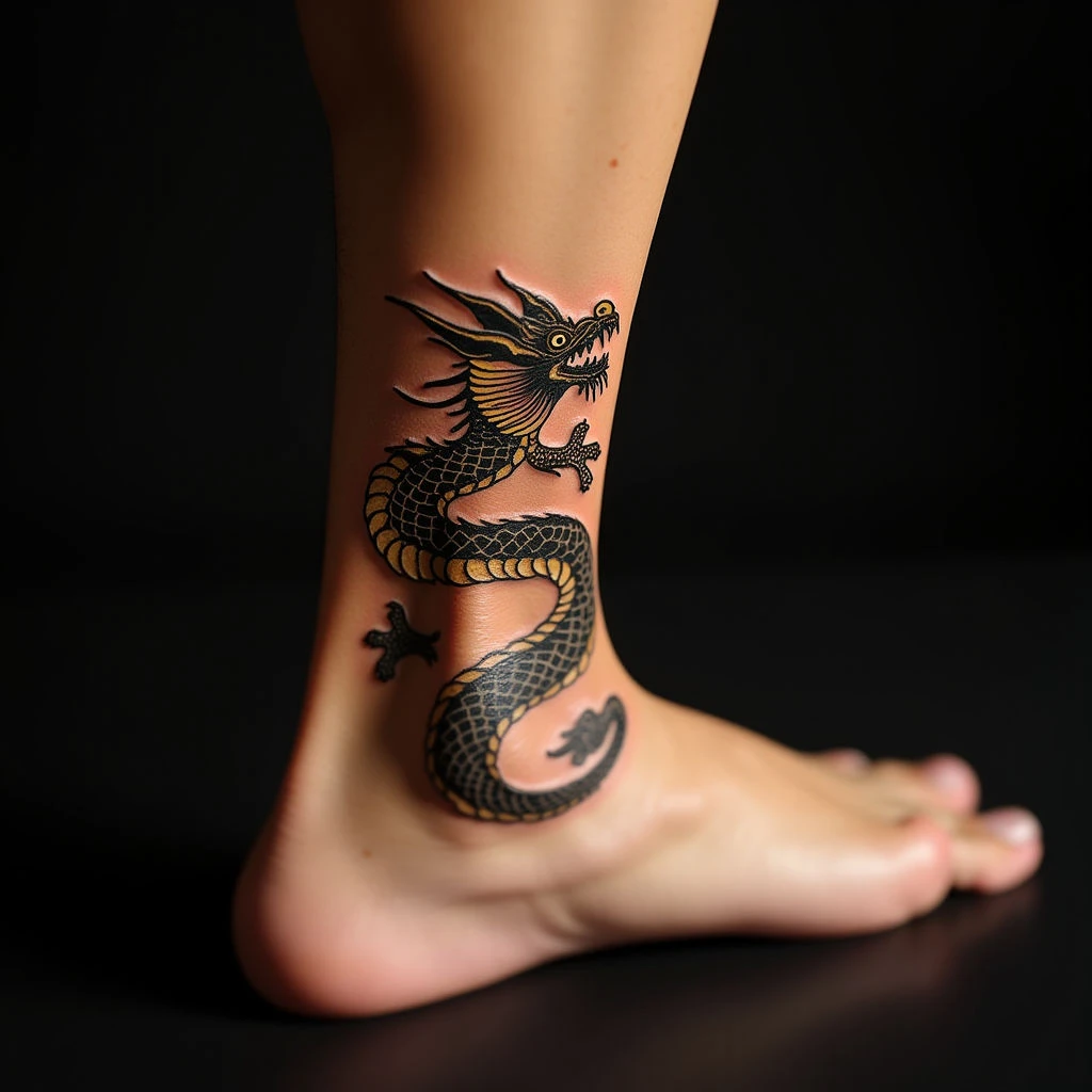 Japanese Dragon Tattoo Meaning & Micro-Realism Ankle Design
