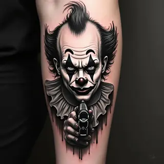 Intense Clown Tattoo Design: A Study in Contrast and Emotion