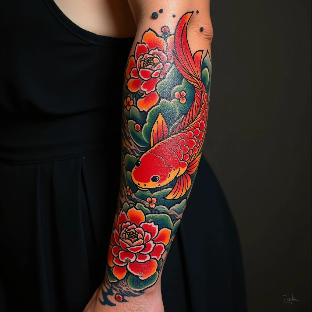 Vibrant Japanese Sleeve Tattoo Design