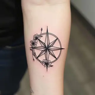 Compass and Floral Tattoo Design