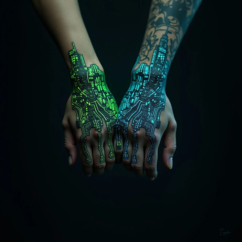 Couple Hand Tattoo Ideas: A Cyberpunk Fusion
