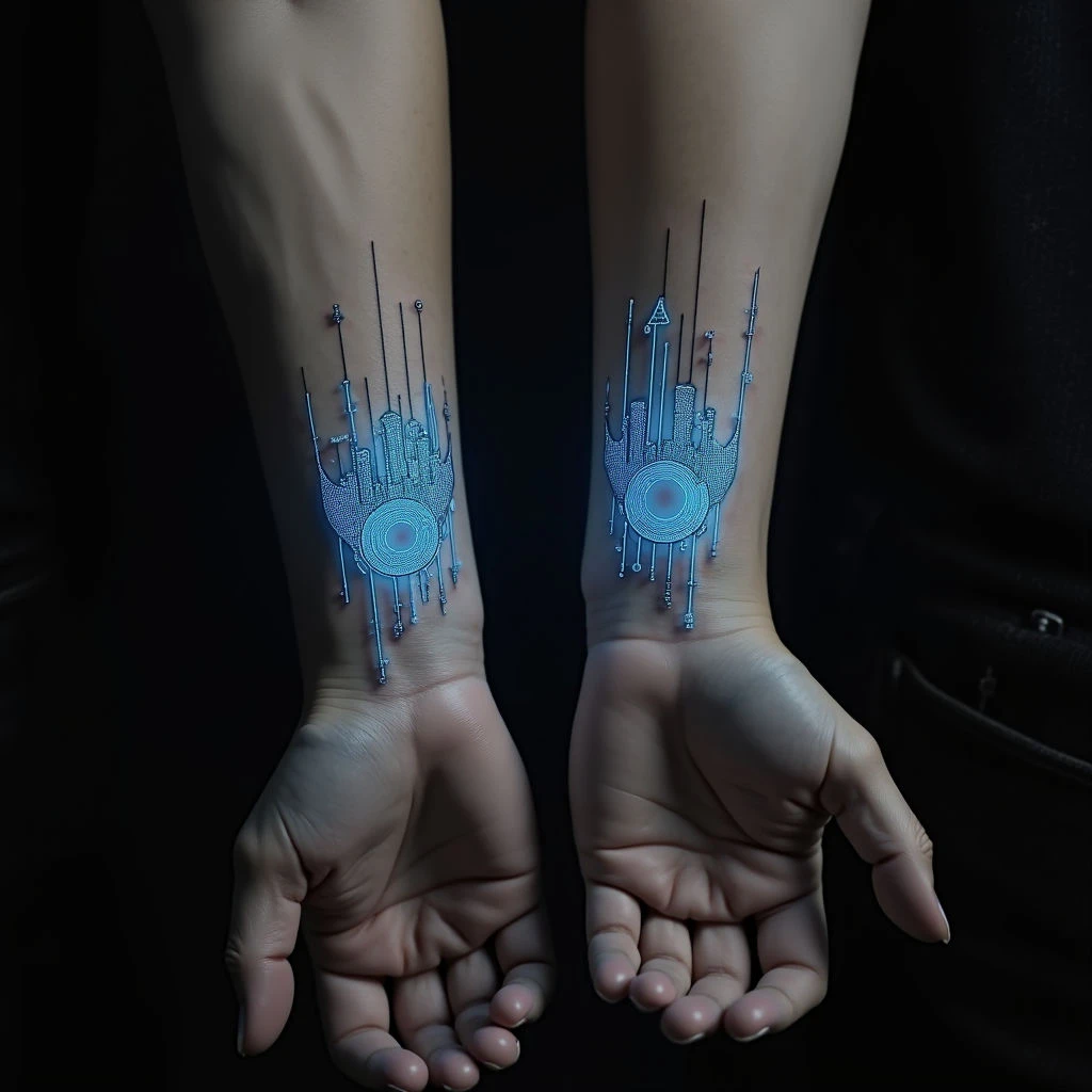 Couple Small Tattoo Ideas: Neon Circuits & Cybernetic Bonds