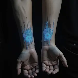 Couple Small Tattoo Ideas: Neon Circuits & Cybernetic Bonds