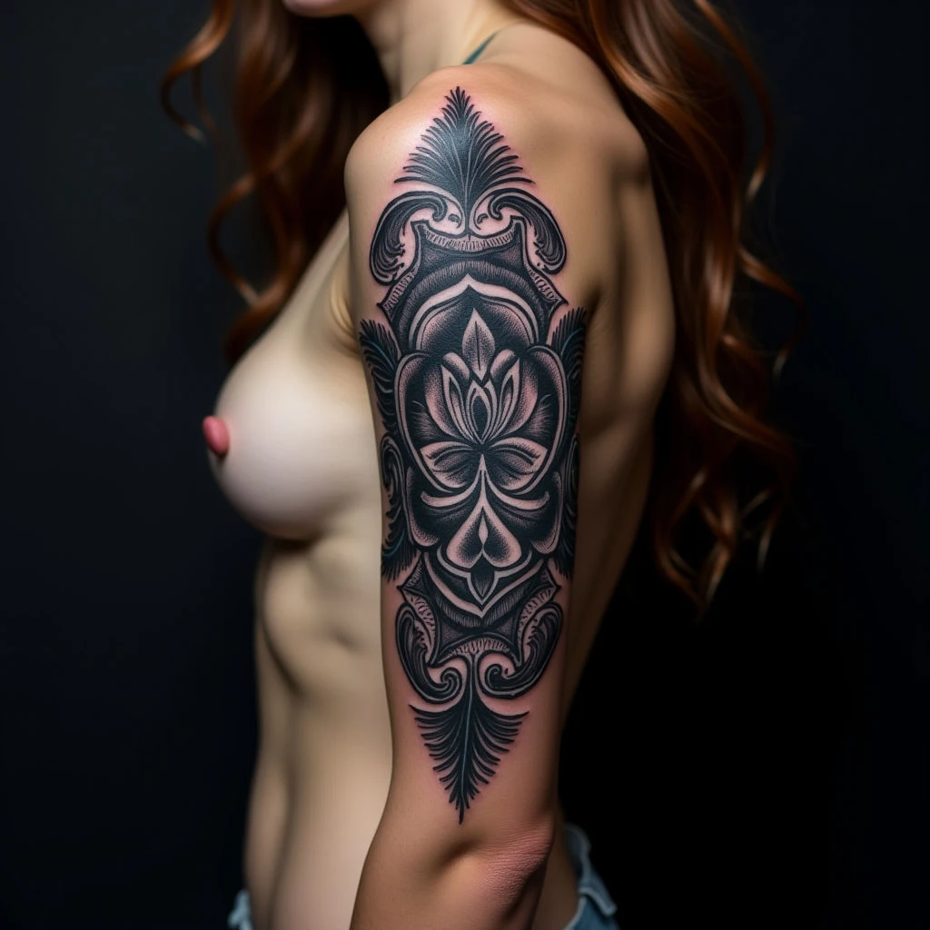 XXL Ornamental Cover-Up Tattoos for Upper Arms | Black, Grey & Blue Designs