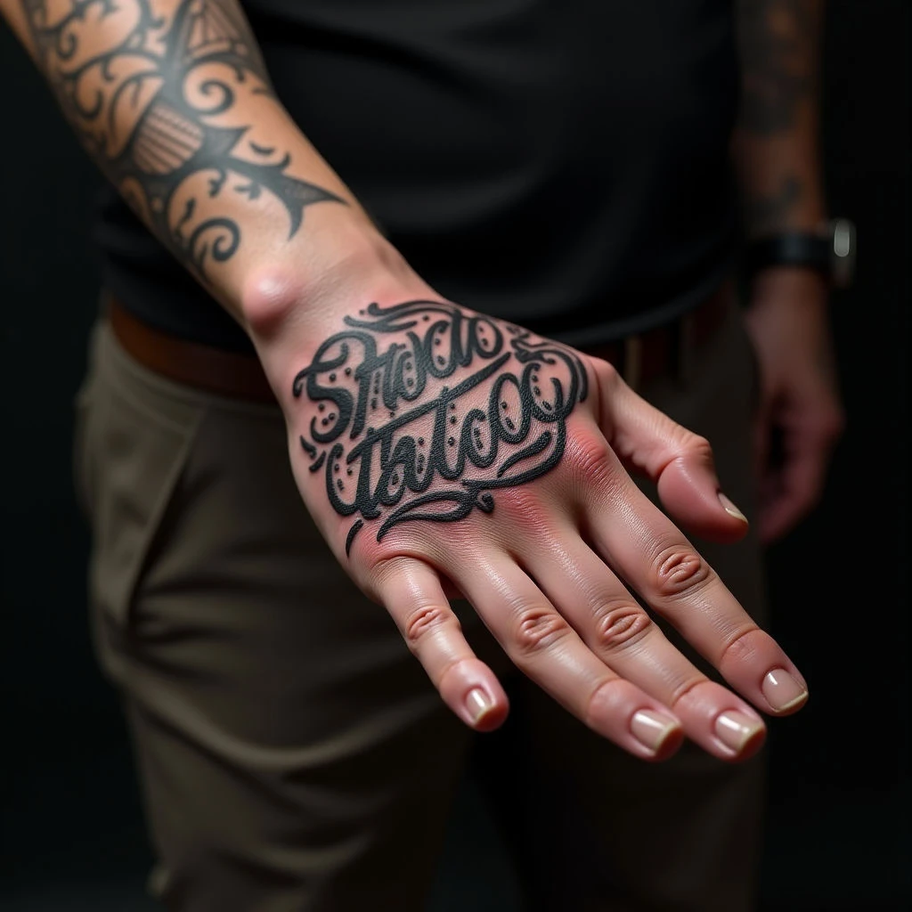XXL Hand Cover Up Tattoo Designs for Men | Lettering in Blue