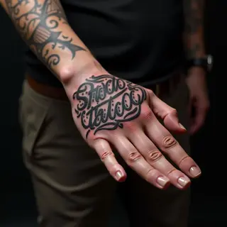 XXL Hand Cover Up Tattoo Designs for Men | Lettering in Blue