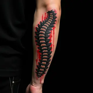 Arm Cover-Up Tattoos for Men: Trash Polka Spine Designs