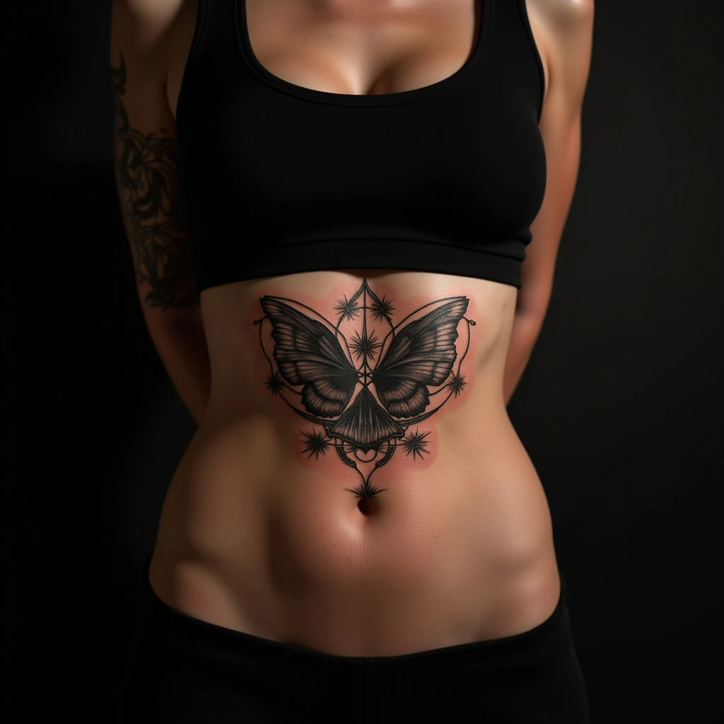 Stomach Cover-Up Tattoos: Blackwork & Copper Designs for Transformation