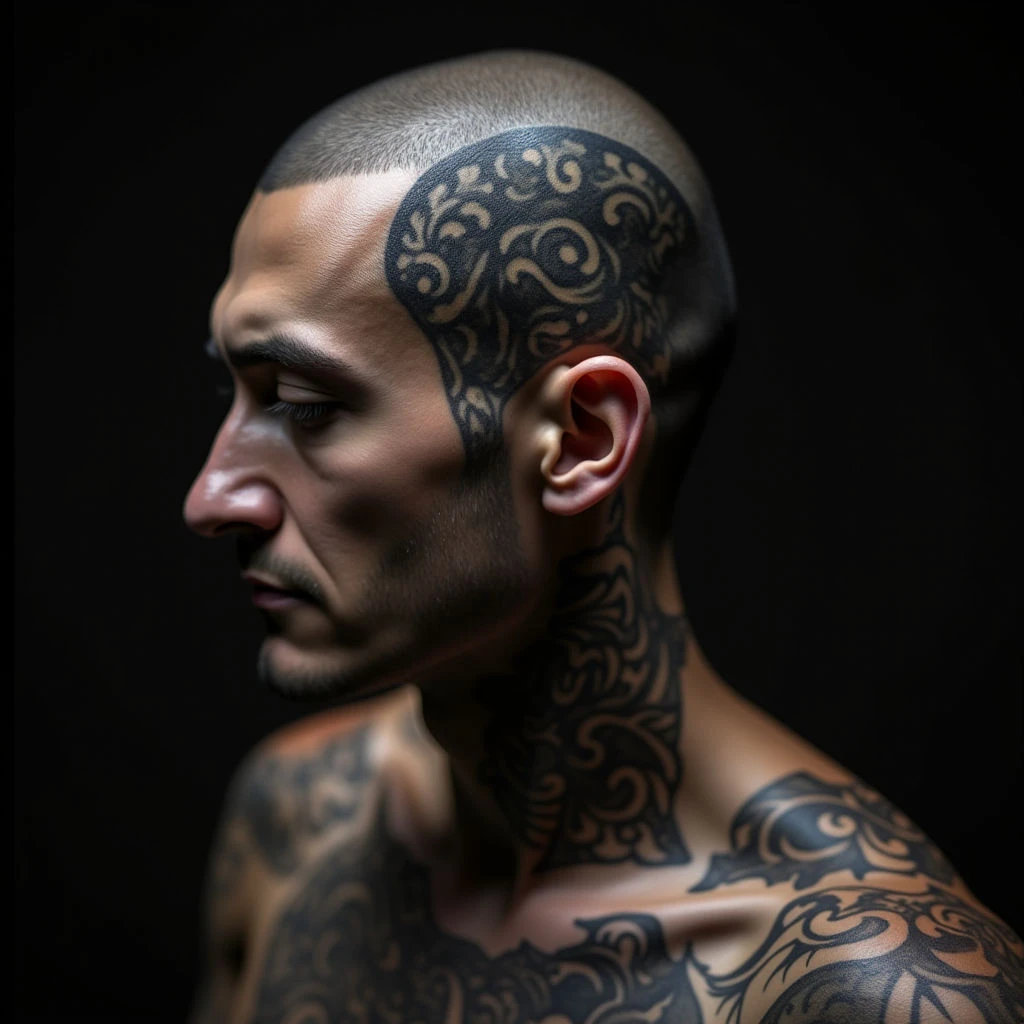 Oriental Head Cover-Up Tattoos for Men: Bold & Symbolic Designs