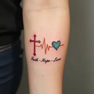 Faith, Hope, Love Heartbeat Cross Tattoo Design