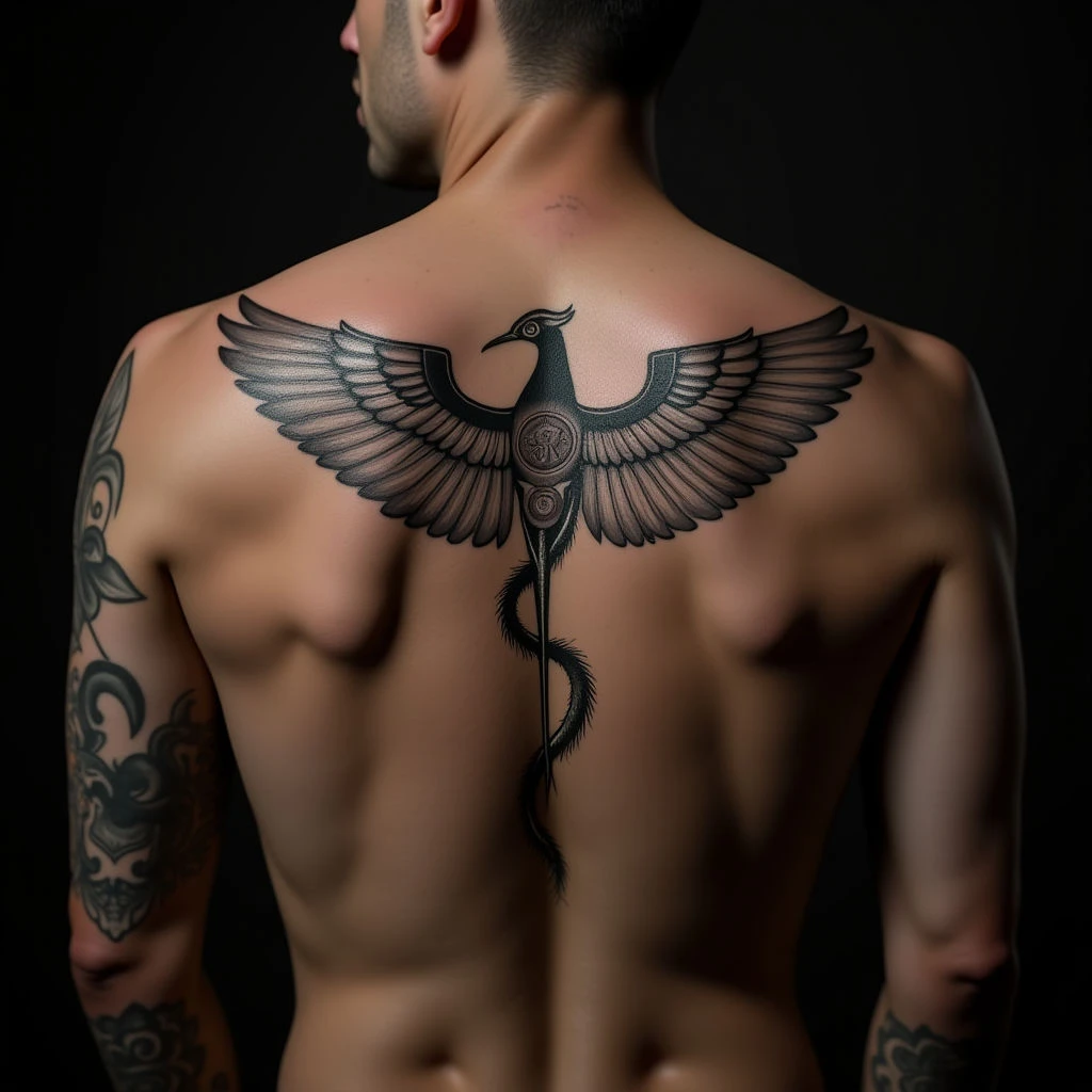 Deep Meaning Back Tattoos: Fine Line Grey Cultural Designs
