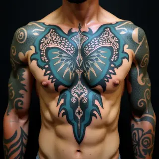 Biomechanical Henna Sternum Tattoo: A Fusion of Tradition & Tech