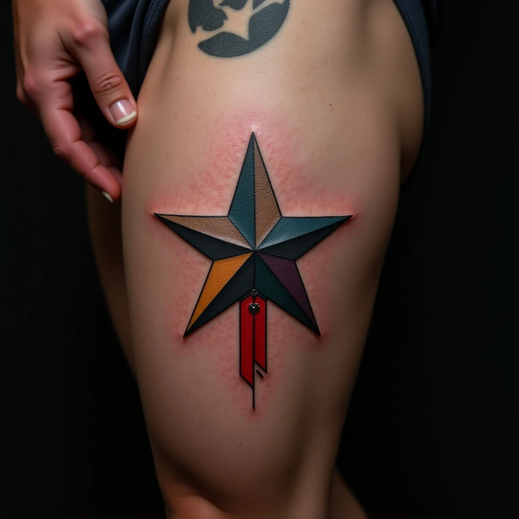 Celestial Guidance: A Multicolor Star Thigh Tattoo & Its Meaning