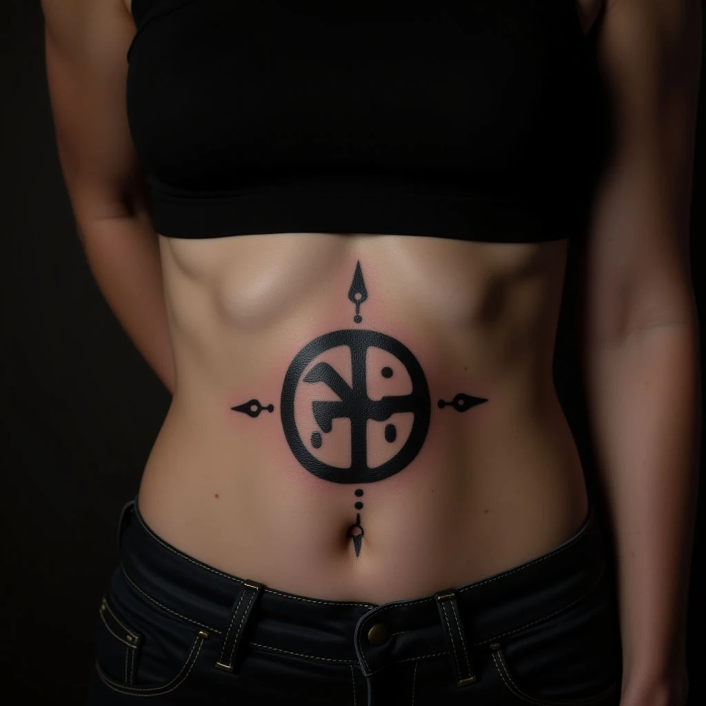 Elegant Sanskrit Symbol Tattoos for Women: Dotwork Stomach Designs