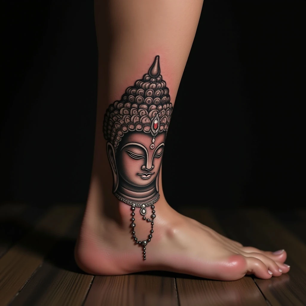 Serene Ankle Tattoos: Exploring Buddhist Meanings & Surreal Art