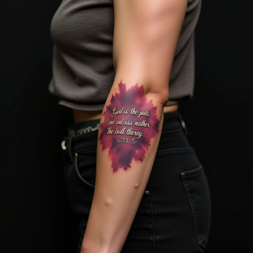 Subtle Metallic Watercolor Bible Verse Tattoos for the Arm