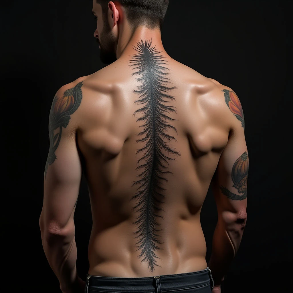 Illustrative Spine Tattoos for Men: Meaningful White Ink Designs