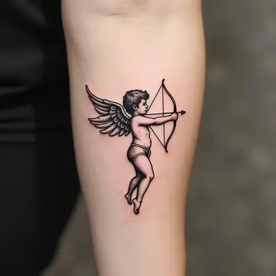 Whimsical Cupid Angel Flash Tattoo Design