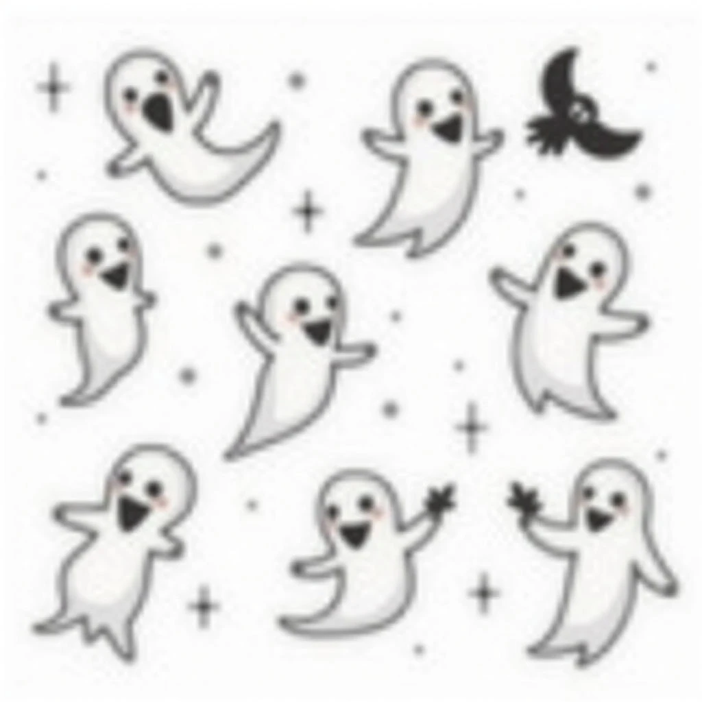 Whimsical Halloween Ghost Flash Tattoo Designs