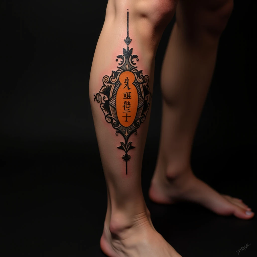 Small Dark Oriental Leg Tattoos: Fiery Inspiration