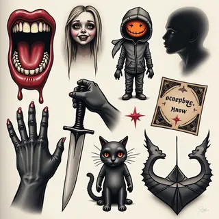Creepy Flash Sheet: Dark Horror Tattoo Designs