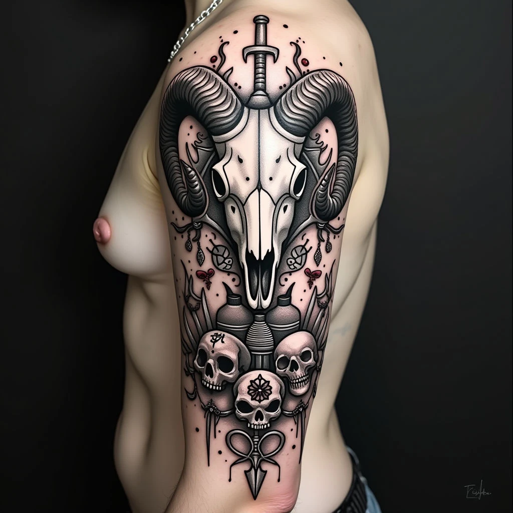 Dark Flash Sheet: Ram Skull & Macabre Motifs