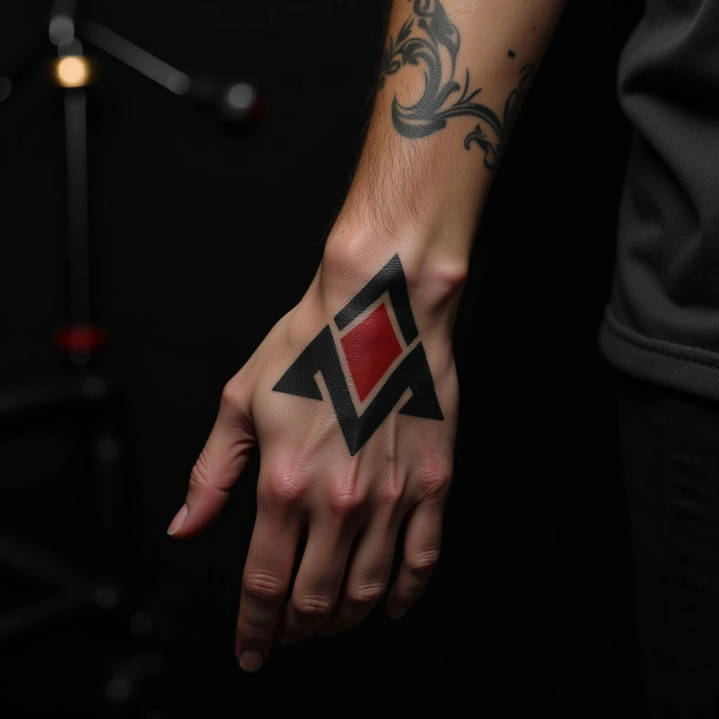 Bold Geometric Hand Tattoos in Black, Grey & Red: Inspiration Guide