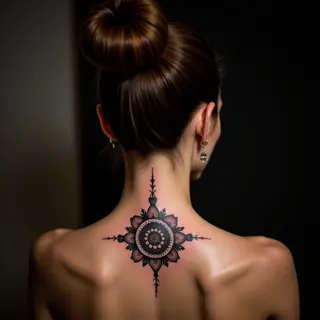 Large Red & Black Mandala Tattoo Behind the Ear: A Stunning Statement